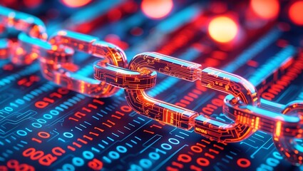 Illuminated digital blockchain network concept of interconnected data and technology