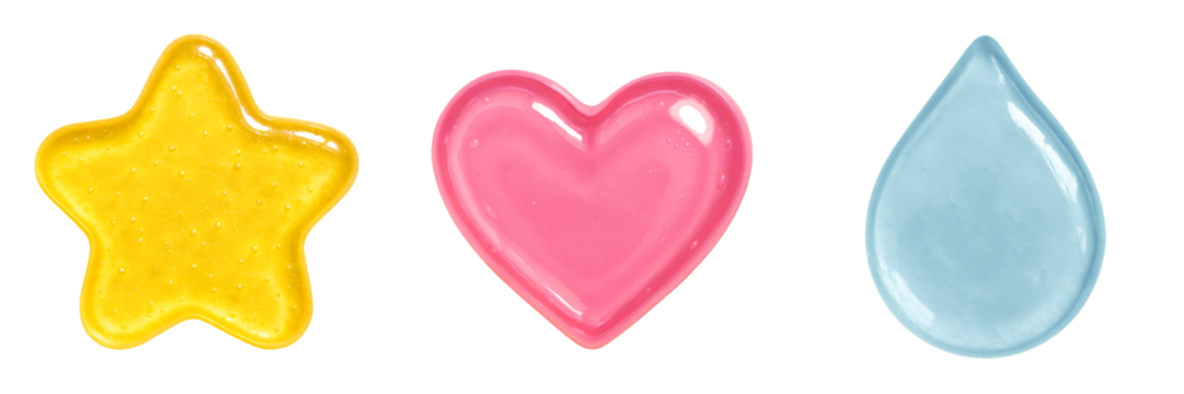 Gel sticker set with star, heart, and droplet shapes in Y2K 90s aesthetic style
