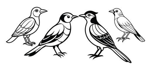 Cute cartoon vector illustration set of birds on a branch, perfect for nature-inspired design