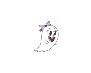 Cute Cartoon Ghost Girl with Purple Bow  Adorable Halloween Character Illustration for Kids and Decor.
