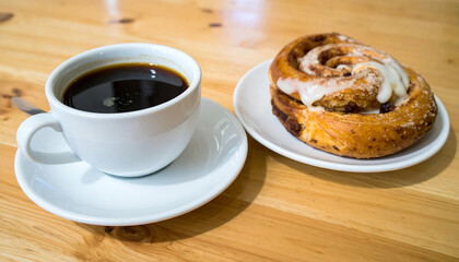 Coffee & Cinnamon Roll Breakfast - Flatlay