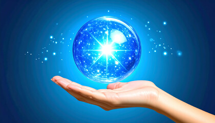 Glowing Energy Orb in Hand, Abstract Blue - Abstract art