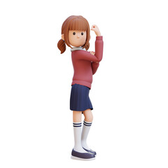 3D girl character showing strong gesture and smiling proudly