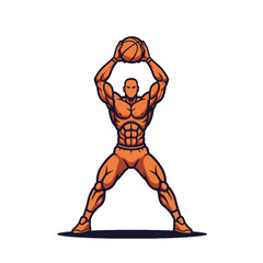Muscular Basketball Player Holding Ball Overhead