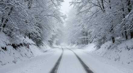 Obraz premium Snowy Road Through Winter Forest