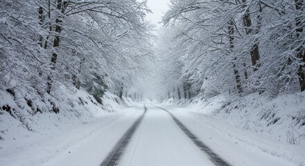 Snowy Forest Road Winter Wonderland Scene