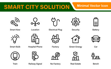Smart City Solutions Icon Set – Minimal Line Vector Illustrations for Urban Planning, IoT, Infrastructure, Transportation, and Smart Tech Designs