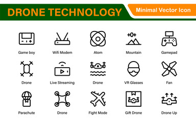 Modern Drone Technology Icons – Clean Outline, Line Art, and Vector Illustrations for Drones, UAVs, Aerial Robotics, and Digital Platforms