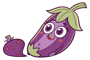1 eggplant creature, fun cartoon-style character, big eyes, bright colors, cute and playful expression, 3D rendering, ultra detailed, highly realistic, photorealistic