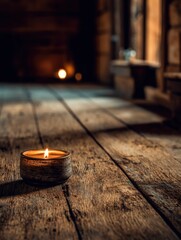 Relaxing candle light in rustic wooden interior cozy atmosphere serenity concept warm environment