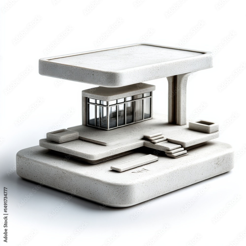 Poster architectural concrete model: minimalist design with clean lines and modern aesthetic on white backg