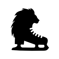 Vector silhouette of a lion combined with an ice skate, symbolizing strength, speed, and winter sports