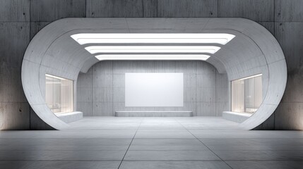 Obraz premium Modern concrete interior with arched openings and blank display