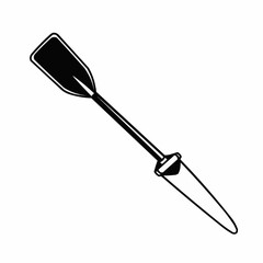 A black and white illustration of a single paddle, angling from the lower right