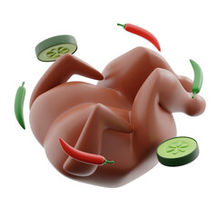 3d illustration of roast chicken with vegetables