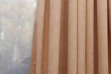 Velvet beige curtain with white tulle