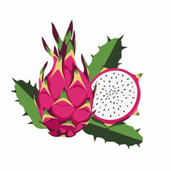 Tropical fruit is arranged with green spiky foliage