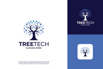 Digital tree tech logo design template