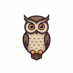 Obraz premium Cartoon owl with brown feathers and amber eyes peeks from the right side of the image