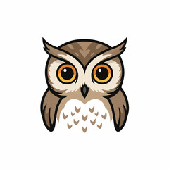 Obraz premium Stylized owl illustration with neutral tones and wide orange eyes