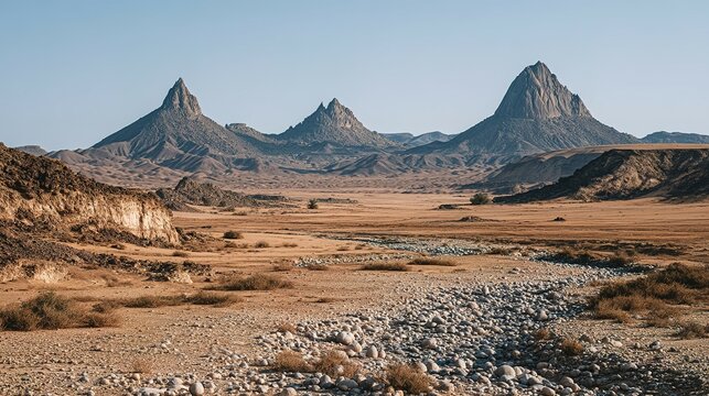 Expansive desert landscape with distant rocky peaks.