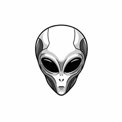 Monochrome head shot of an extraterrestrial with large dark eyes