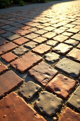 Sun-Dappled Cobblestone Pathway A Textured Tapestry of Warm Hues and Earthy Tones