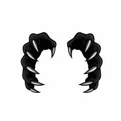 Two large black cartoonish claws with sharp white nails reaching down isolated