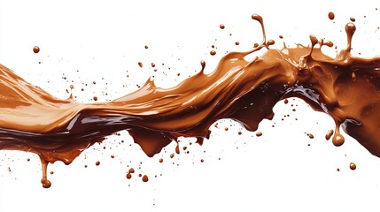Dynamic brown liquid splash, swirling and splattering against a white background, showcasing texture and movement