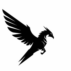 Black silhouetted stylized dragon head and wing. Minimalist and sharp imagery