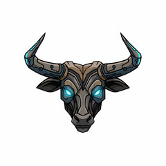 Robotic bull with glowing circuits & sharp horns, a modern take on a classic