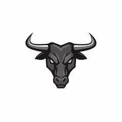 Abstract monochrome vector bull head and curved horns graphic on white background