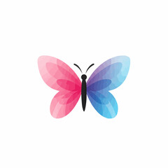 Elegant butterfly graphic with pink and blue shaded wings on a white background