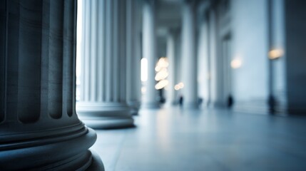 Blurred exterior view of courthouse with columns
