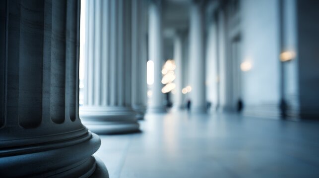 Blurred exterior view of courthouse with columns