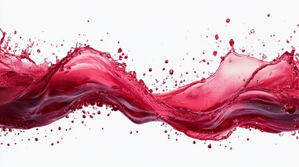 Dynamic splash of crimson liquid flowing in elegant waves against a stark white background.  The image showcases vibrant color and fluid motion