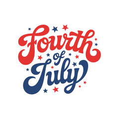 Festive fourth of july typography design with red blue colors and star embellishments