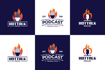 Podcast logo design collection. Trending topic logo template