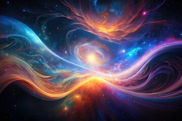 Abstract Cosmic Energy Waves: Vibrant Glowing Particles Minimalist Photography