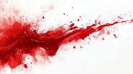 Abstract red paint splatter across white background, dynamic flow and texture