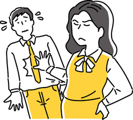 男性をドンっと押す女性社員