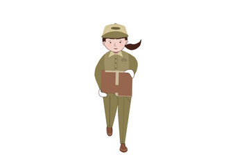影がない荷物を運ぶ運送業の女性の絵