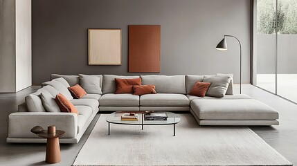 A modern living room with bookshelves and subtle art

