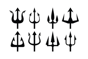 Set of silhouette trident icon logo design