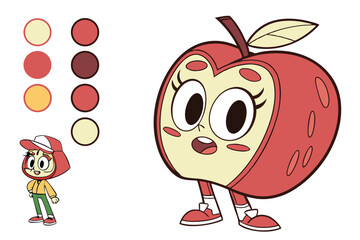 13 3d render, cartoon apple character, cute, big eyes, expressive face, vibrant colors, colorful, detailed, highly detailed, 4k, photorealistic