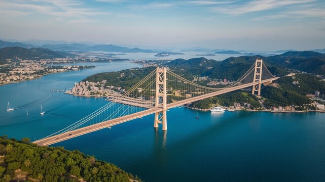 Stunning Aerial View of the New Evripus Suspension Bridge, Greece