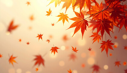 Falling Leaves with Warm Bokeh Background in Autumn