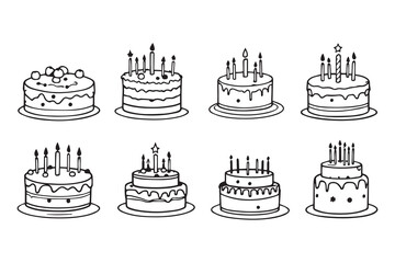 birthday cake line art and black color