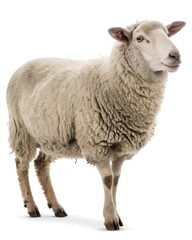 Fototapeta premium Cute Sheep Standing on White Background