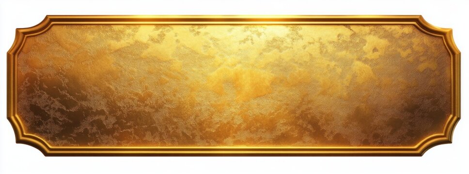 elongated rectangular gold plaque with ornamental rounded corners and textured metallic surface